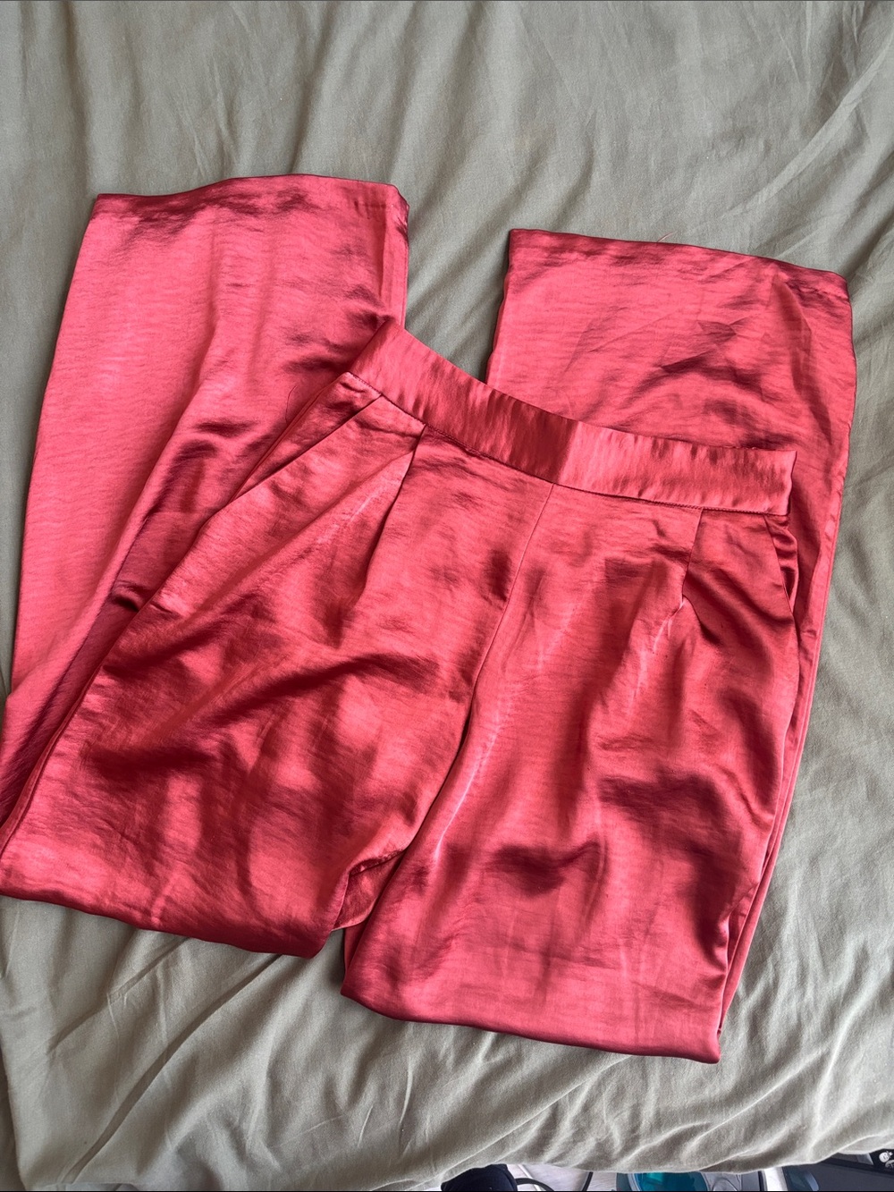 DREW Rust-Red Relaxed Satin Pants